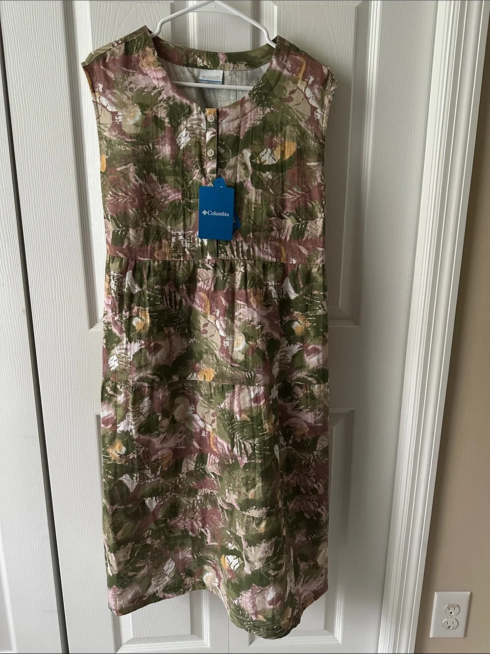 Columbia Olive & Blush Floral-Print Sleeveless Dress - Picture 1 of 5
